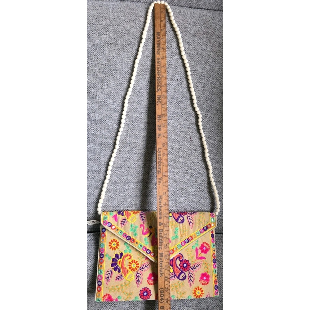 Embroidered Crossbody Bag Elephant PomPom Strap Boho Festival Purse - Picture 10 of 14
